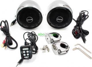 Zvukový systém s reproduktory na motocykl, skútr, ATV s FM, USB, AUX, BT, chrom