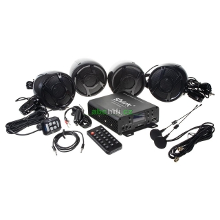 4.1CH zvukový systém na motocykl, skútr, ATV, loď s FM, USB, AUX, BT, černý
