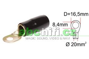 Kabelové oko zlaté pro kabel 20 mm2 otvor 8,4 mm, černá izolace