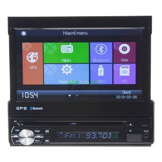 1DIN DVD autorádio s výsuvným 7" LCD, bluetooth,multicolor, SD/USB/FM/DUAL-GPS/R